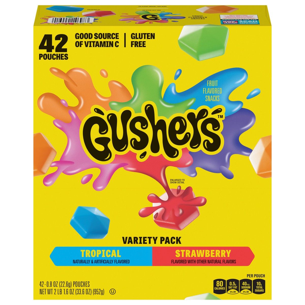 slide 1 of 8, Fruit Gushers Fruit Snacks, Strawberry Splash and Tropical Flavors, 42 ct, 42 ct