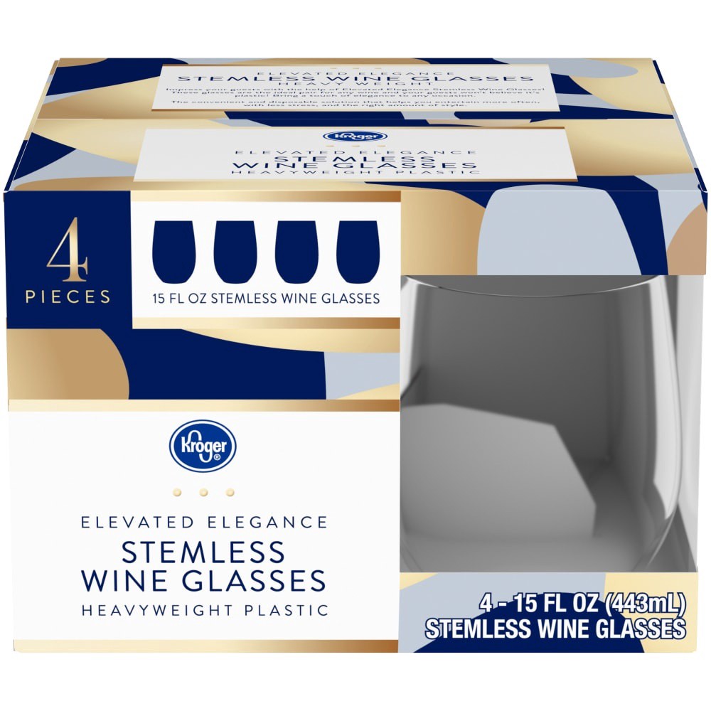 slide 1 of 3, Kroger Elevated Elegance Heavyweight Plastic Stemless Wine Glasses, 4 ct