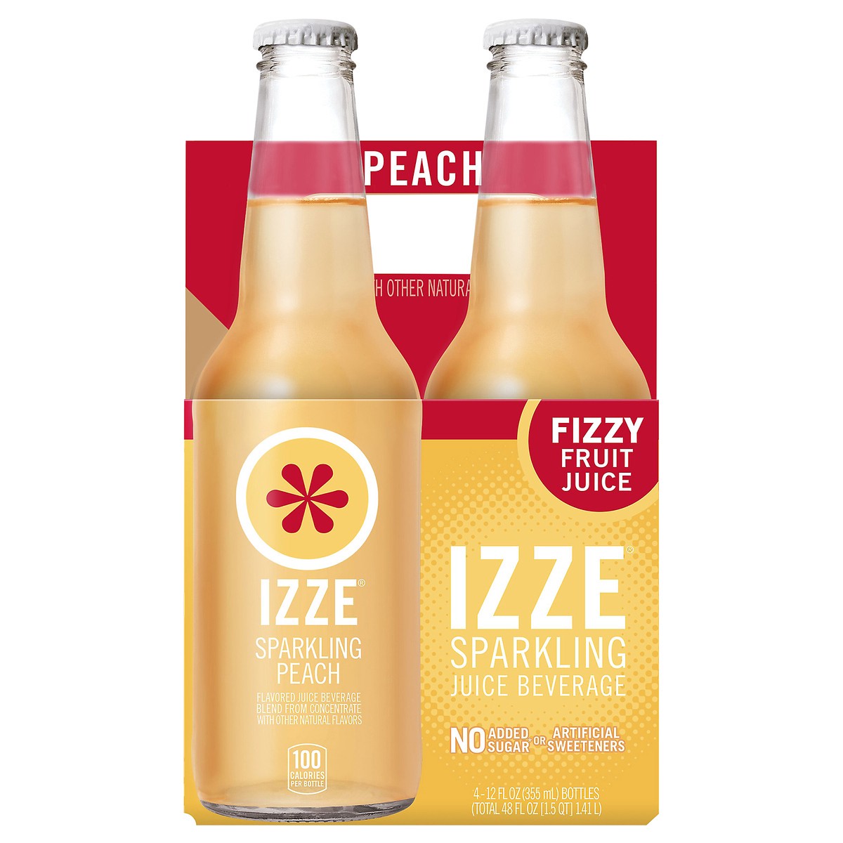slide 1 of 5, Izze Sparkling Peach Juice Beverage 4 - 12 fl oz Bottles, 48 fl oz