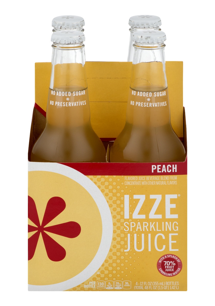 slide 1 of 1, Izze Peach Sparkling Juice Beverage, 4 ct; 12 fl oz