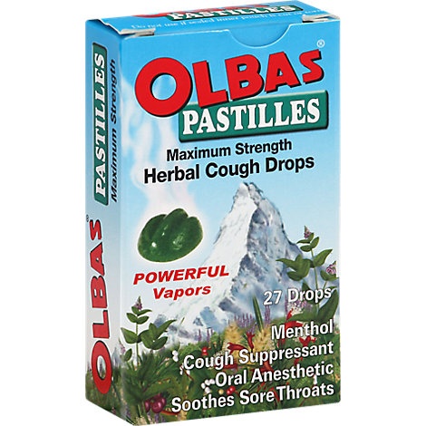 slide 1 of 1, Olbas Cough Drops Herbal Maximum Strength Pastilles, 1.6 oz