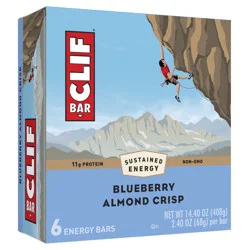 CLIF BAR - Blueberry Almond Crisp - Made with Organic Oats - 11g Protein - Non-GMO - Plant Based - Energy Bars - 2.4 oz. (6 Pack)