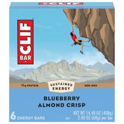 CLIF BAR - Blueberry Almond Crisp - Made with Organic Oats - 11g Protein - Non-GMO - Plant Based - Energy Bars - 2.4 oz. (6 Pack)