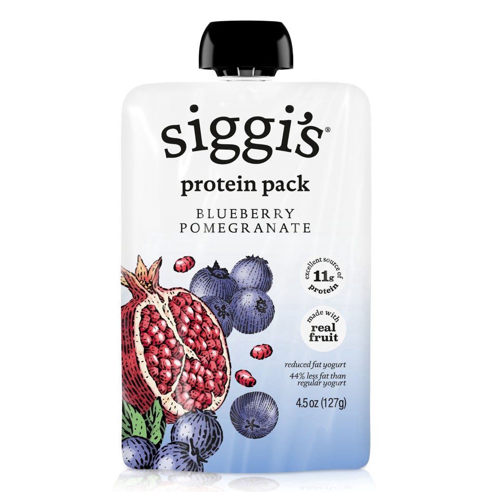 slide 3 of 3, siggi's Reduced Fat Protein Pack, Blueberry Pomegranate, 4.5 oz. Yogurt Pouch, 4.5 oz