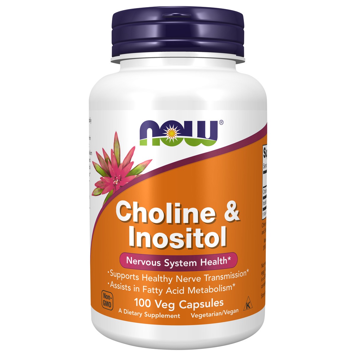 slide 1 of 4, NOW Choline & Inositol - 100 Veg Capsules, 100 cups
