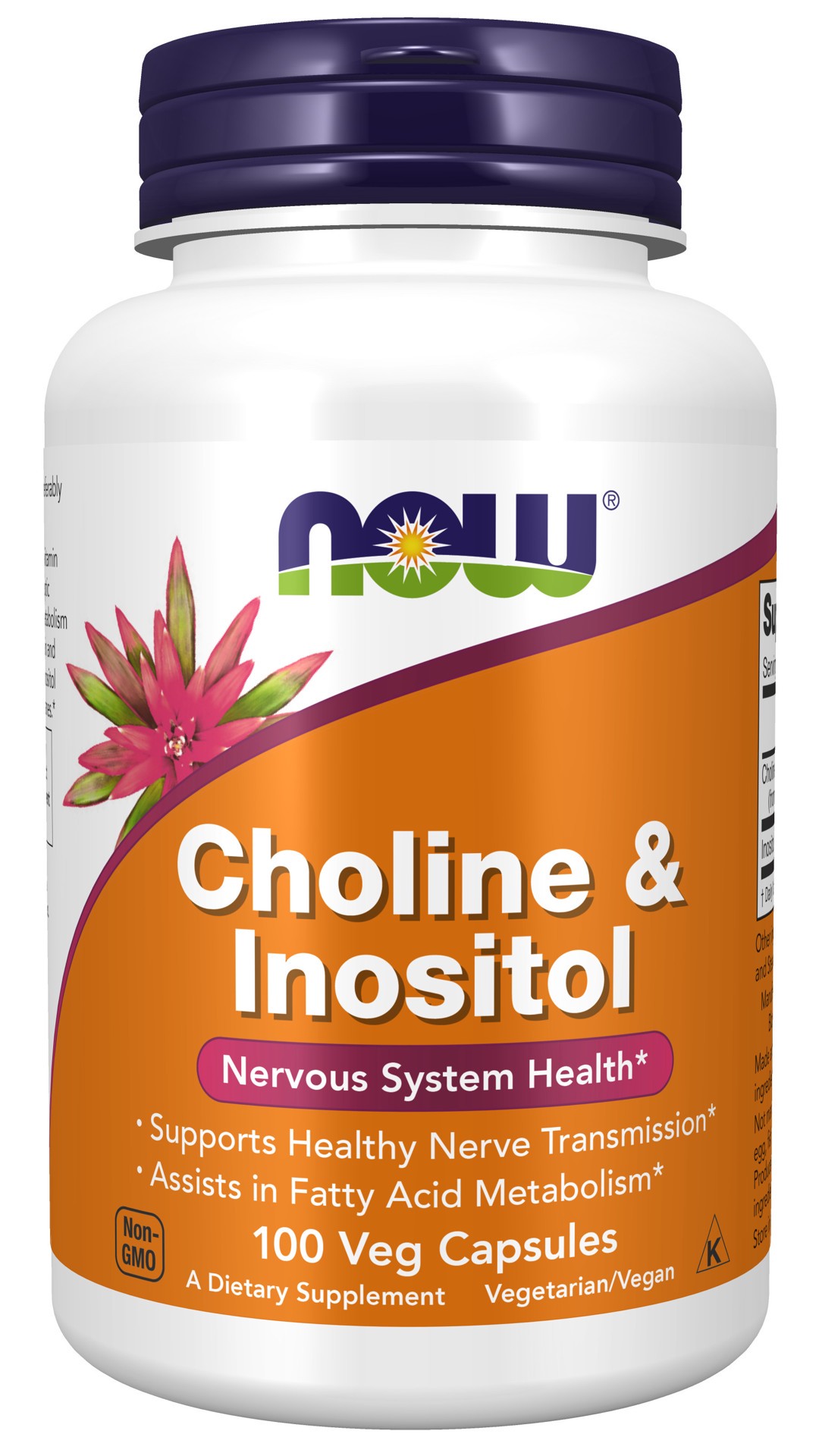 slide 1 of 4, NOW Choline & Inositol - 100 Veg Capsules, 100 cups