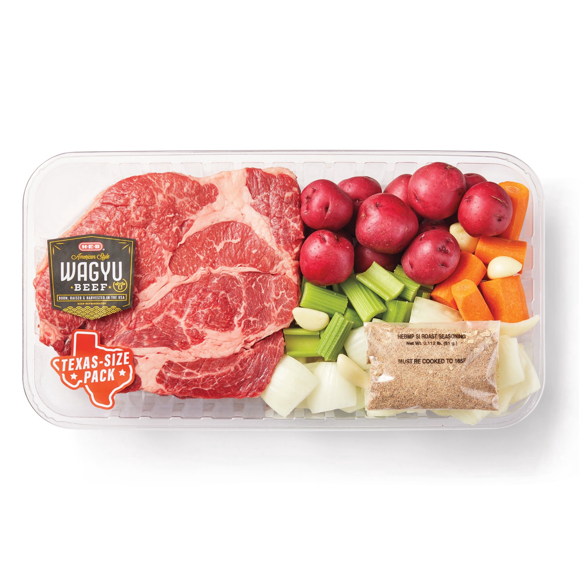 slide 1 of 1, H-E-B American Style Wagyu Beef Roast Kit - Boneless Chuck Roast - Texas-Size Pack, per lb