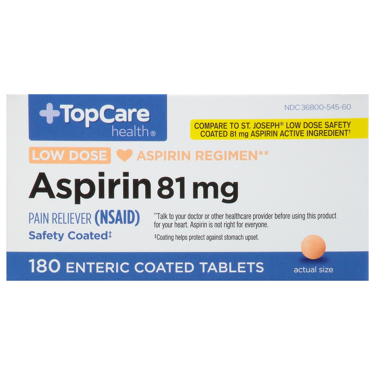 slide 13 of 17, TopCare Health 81 mg Low Dose Aspirin 180 Enteric Coated Tablets, 180 ct