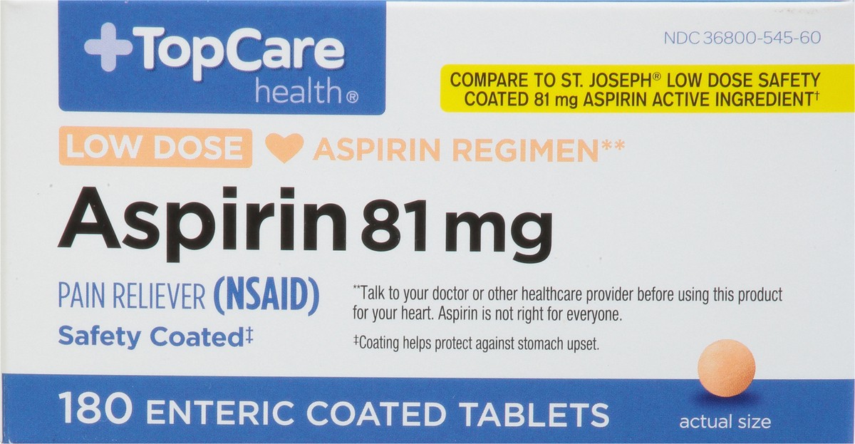 slide 2 of 17, TopCare Health 81 mg Low Dose Aspirin 180 Enteric Coated Tablets, 180 ct