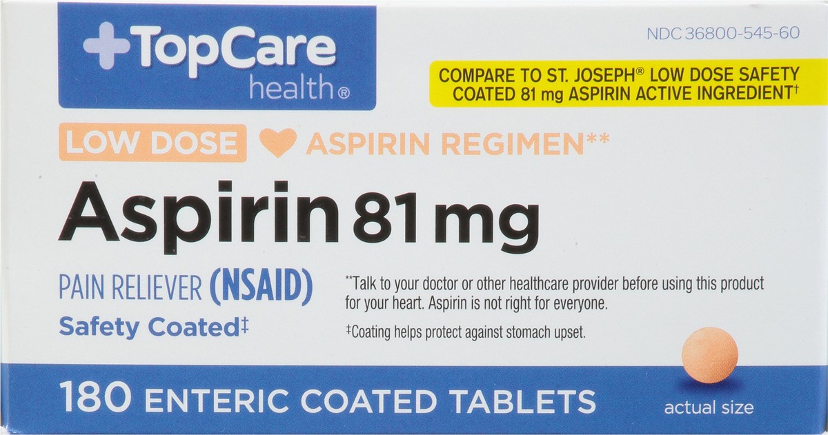 slide 6 of 17, TopCare Health 81 mg Low Dose Aspirin 180 Enteric Coated Tablets, 180 ct