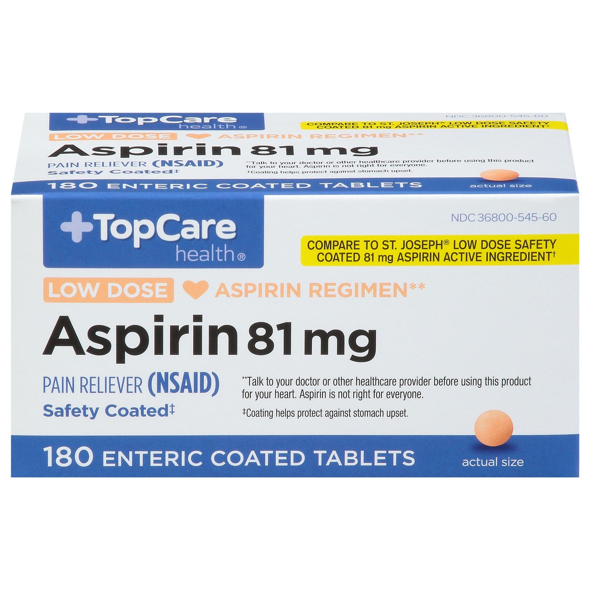 slide 17 of 17, TopCare Health 81 mg Low Dose Aspirin 180 Enteric Coated Tablets, 180 ct