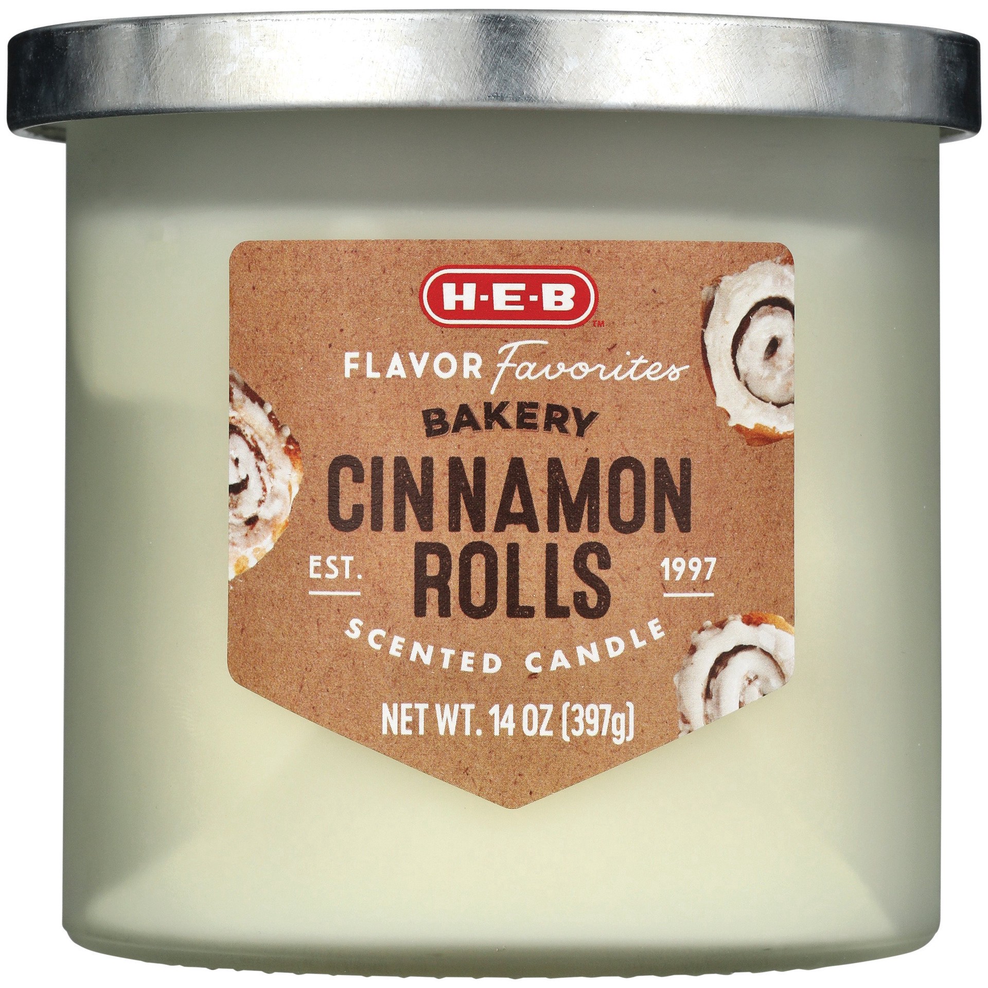 slide 1 of 1, H-E-B Flavor Favorites Bakery Cinnamon Rolls Scented Candle, 14 oz