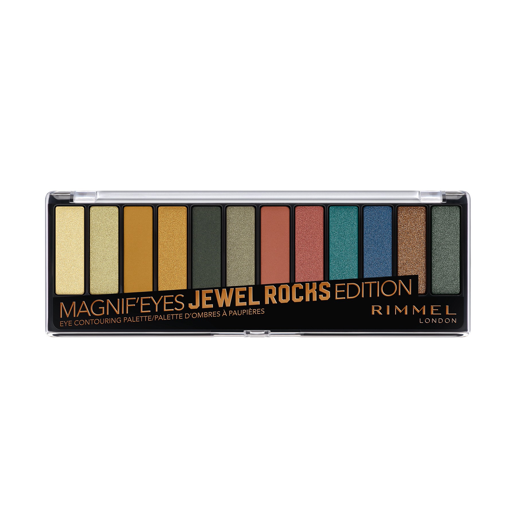 slide 1 of 1, COTY RIMMEL LONDON Rimmel London Magnif'Eyes Eyeshadow Palette, 12 Shades, Blendable Formula, Versatile, 009, Jewel Rocks, 0.5oz, 0.22 oz