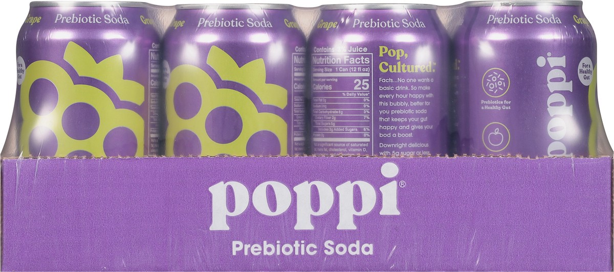 slide 6 of 12, Poppi Grape Prebiotic Soda 12 - 12 fl oz Cans, 12 ct
