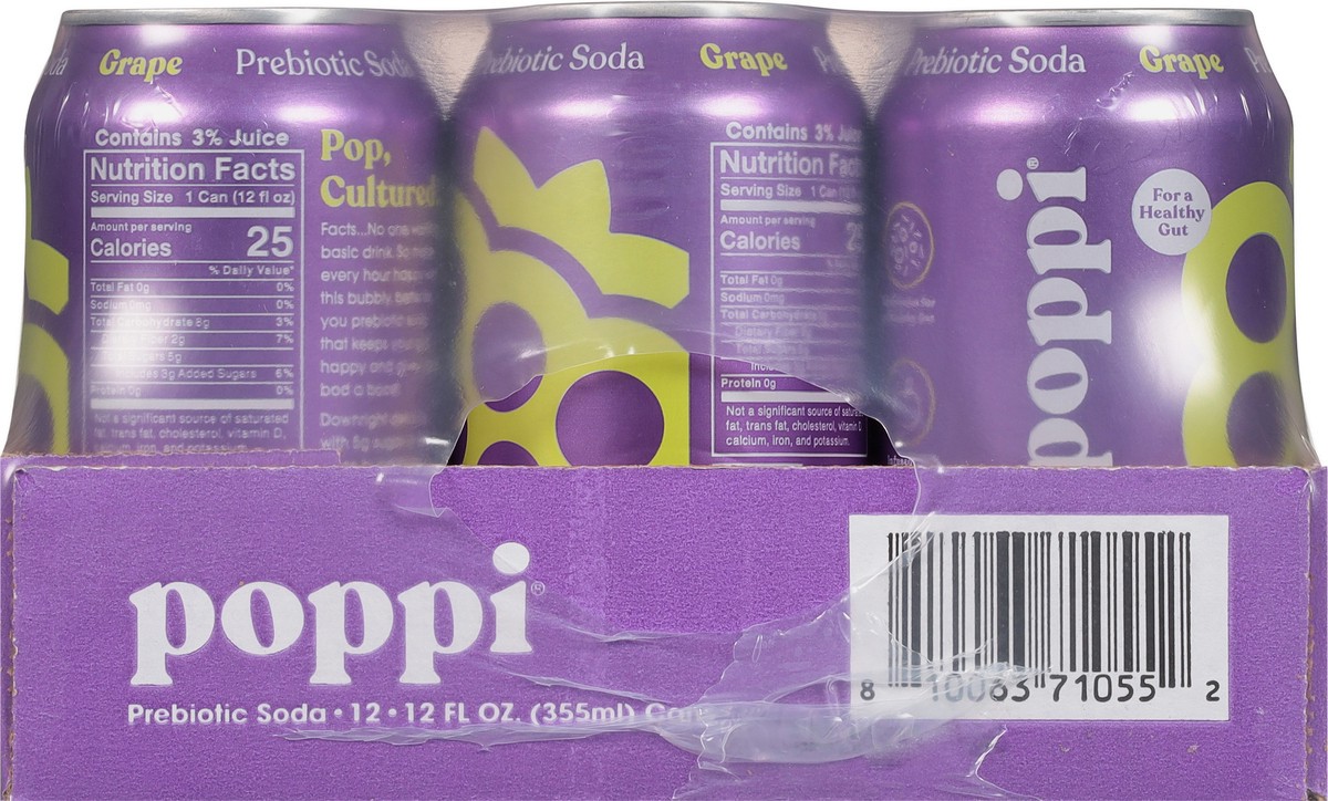 slide 7 of 12, Poppi Grape Prebiotic Soda 12 - 12 fl oz Cans, 12 ct