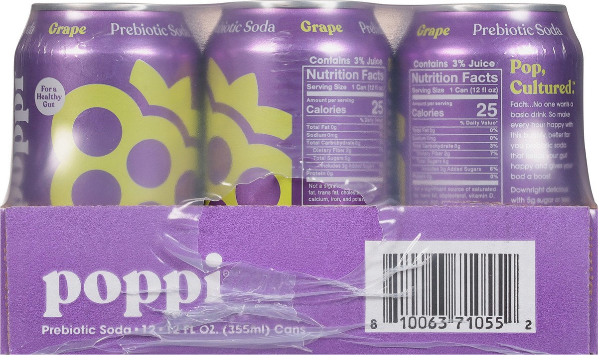 slide 8 of 12, Poppi Grape Prebiotic Soda 12 - 12 fl oz Cans, 12 ct