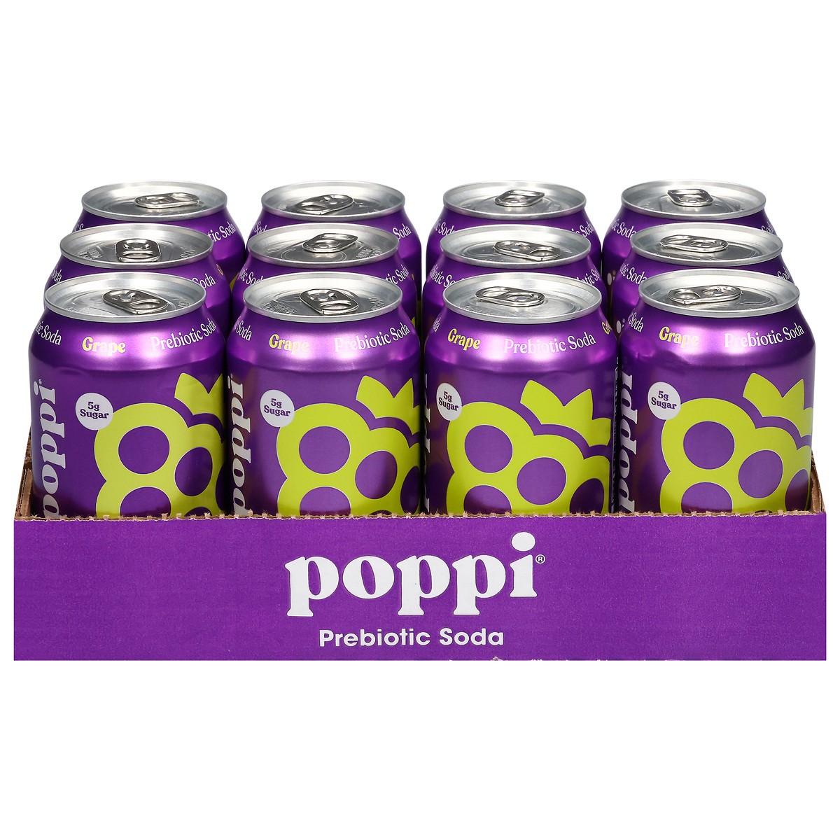 slide 1 of 12, Poppi Grape Prebiotic Soda 12 - 12 fl oz Cans, 12 fl oz