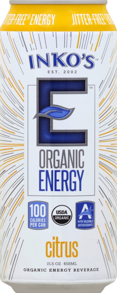 slide 4 of 4, Inko's E Organic Energy Beverage Citrus - 15.5 fl oz, 15.5 fl oz