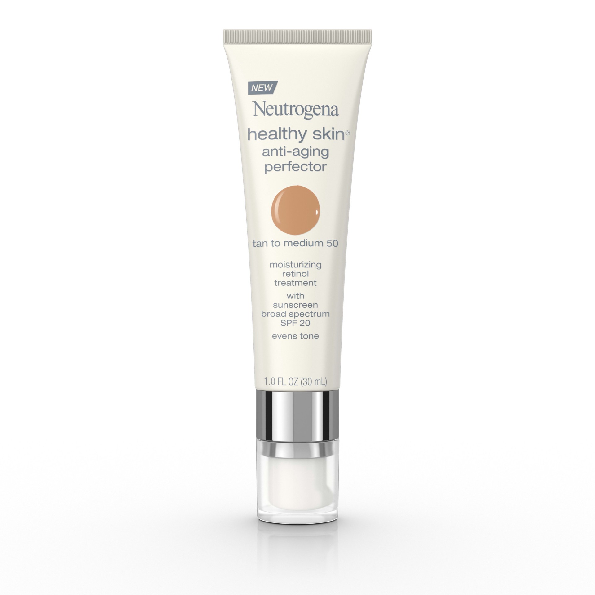 slide 1 of 16, Neutrogena Healthy Skin Anti-Aging Perfector Tinted Facial Moisturizer and Retinol Treatment with Broad Spectrum SPF 20 Sunscreen with Titanium Dioxide, 50 Tan to Medium, 1 fl. oz, 1 fl oz