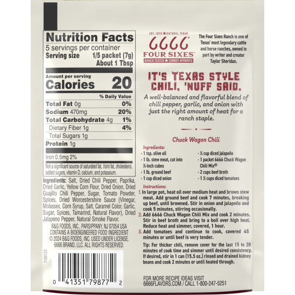 slide 2 of 5, Four Sixes Chuck Wagon Chili Mix Seasoning Blend - 1.25 oz, 1.25 oz