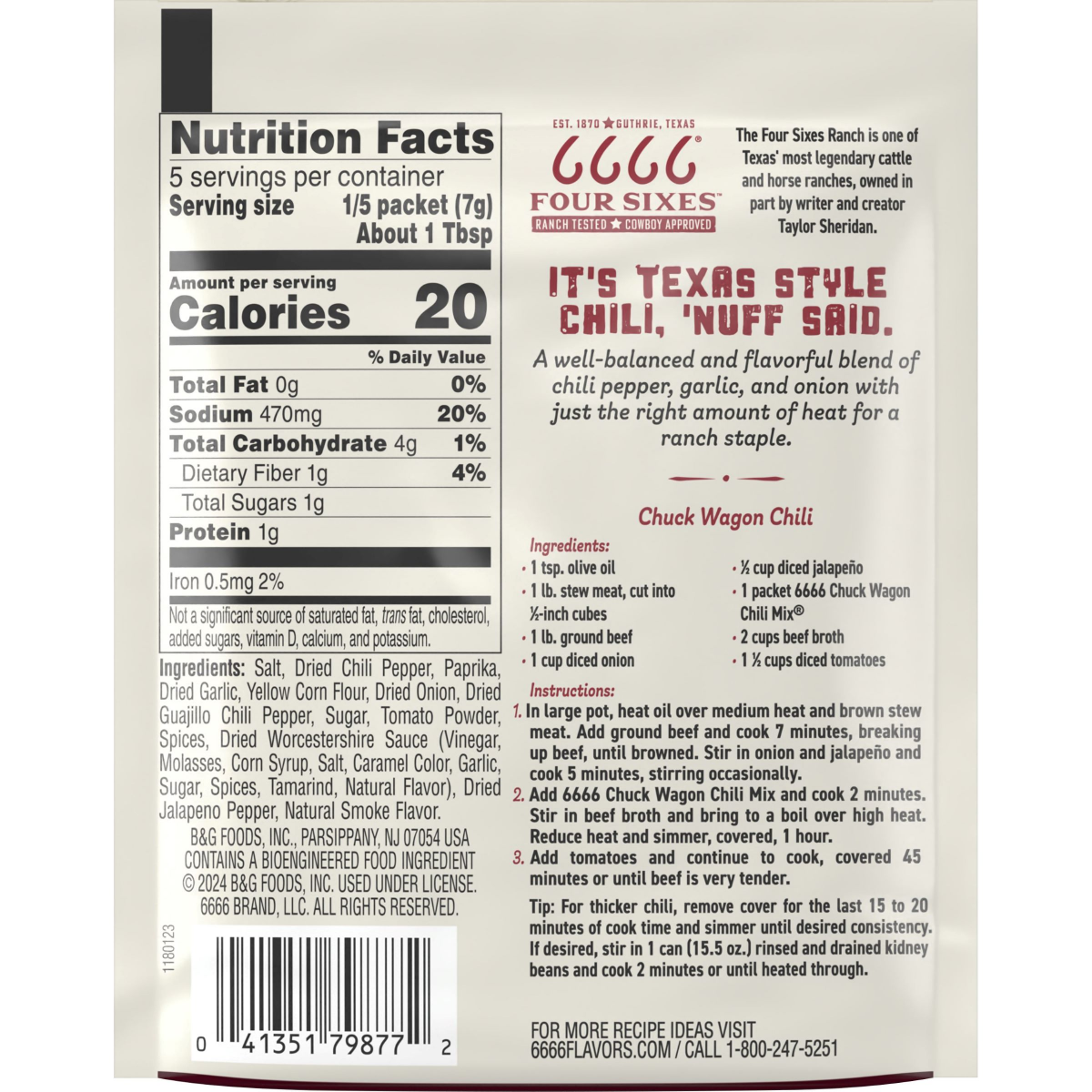 slide 5 of 5, Four Sixes Chuck Wagon Chili Mix Seasoning Blend - 1.25 oz, 1.25 oz