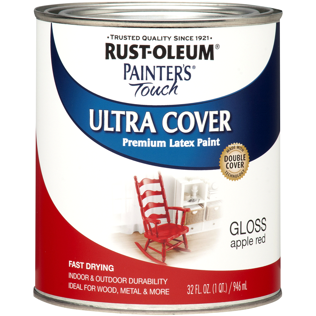 slide 1 of 5, Rust-Oleum Painters Touch Ultra Cover Multi-Purpose Brush-On Paint - 1966502, Quart, Gloss Apple Red, 1 qt