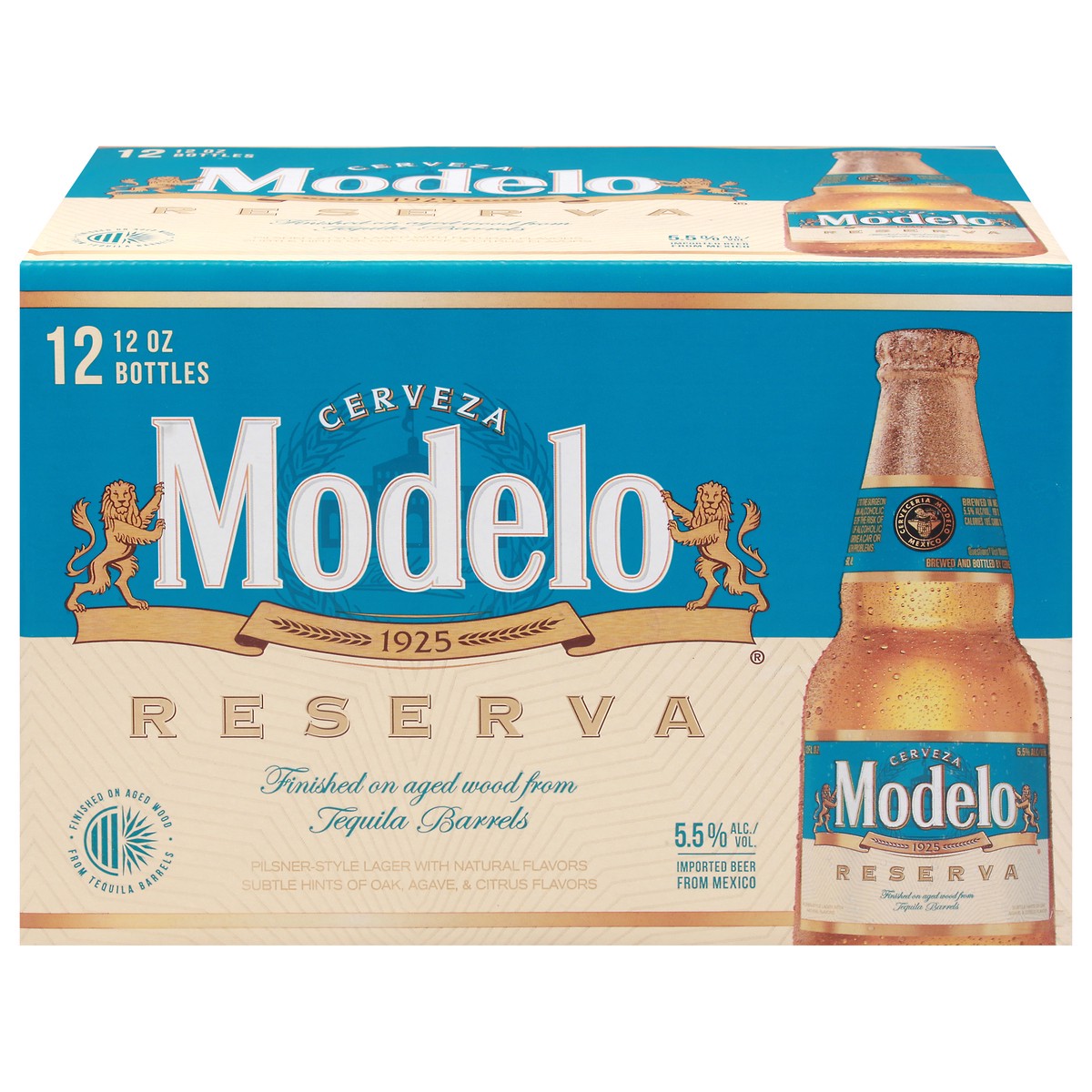 slide 1 of 9, Modelo Reserva Tequila Barrel Lager Mexican Beer, 12 pk 12 fl oz Bottles, 5.5% ABV, 144 fl oz