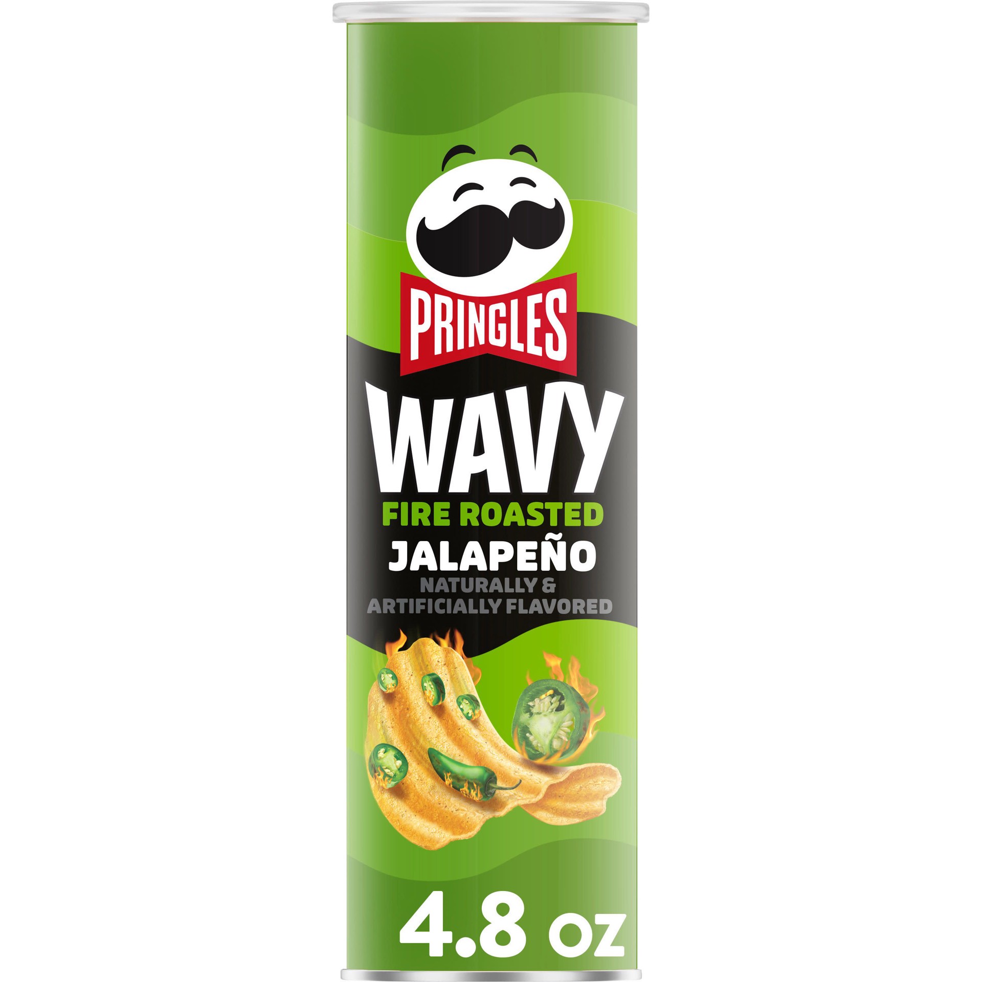 slide 1 of 7, Pringles Wavy Pringles Potato Crisps Chips, Fire Roasted Jalapeno, 4.8 oz, 4.8 oz