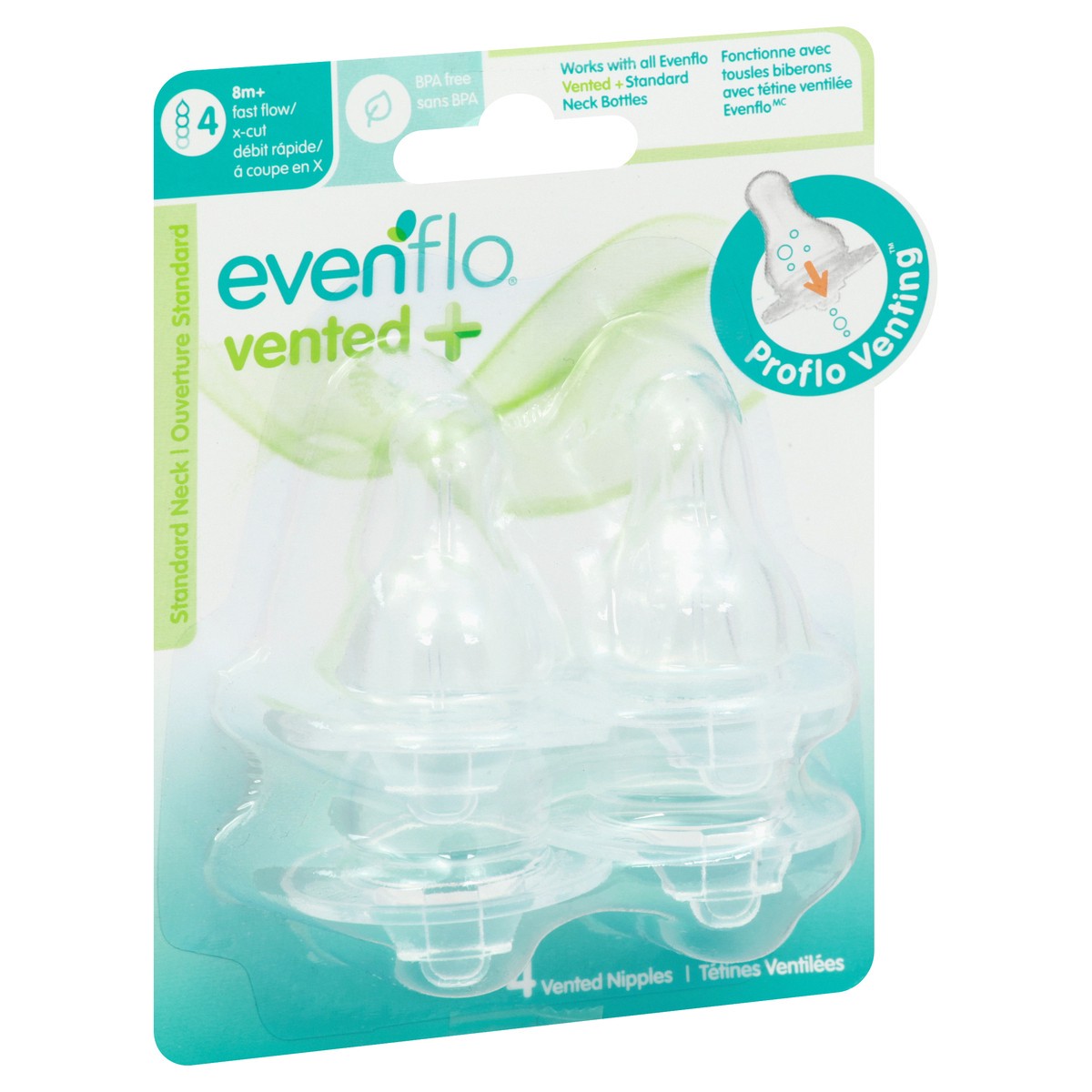 slide 6 of 9, Evenflo Vented Plus 8+ Months Standard Neck Bottle Nipples 4 ea, 4 ct