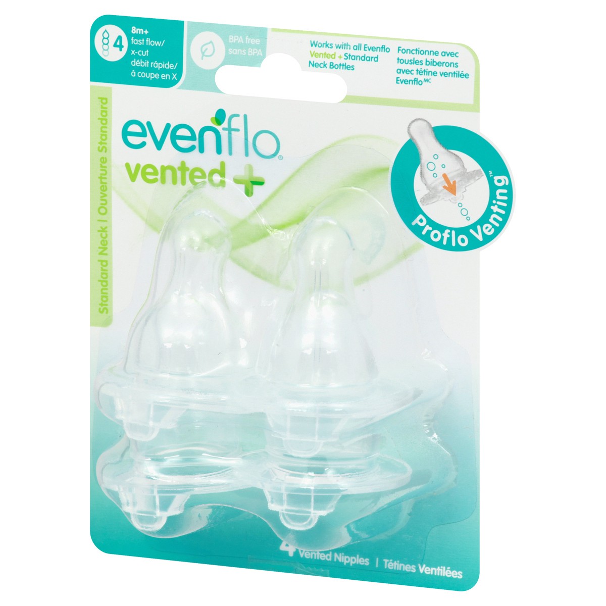 slide 5 of 9, Evenflo Vented Plus 8+ Months Standard Neck Bottle Nipples 4 ea, 4 ct