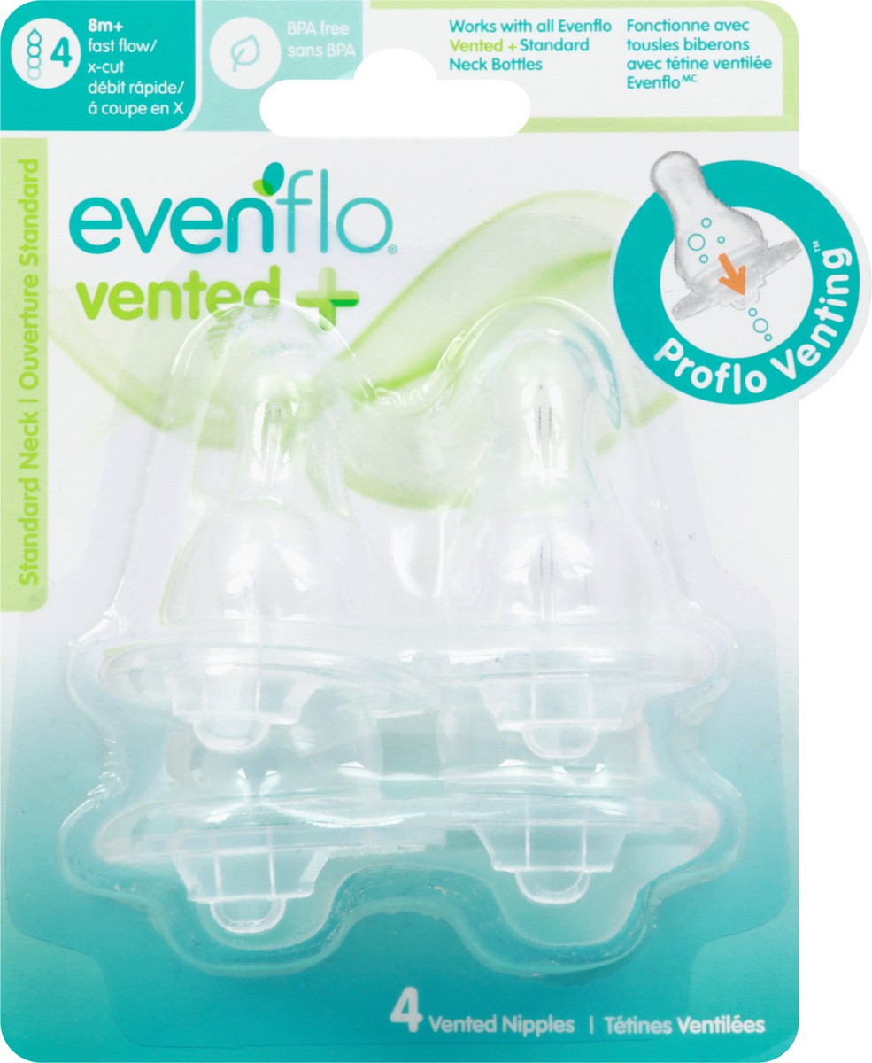 slide 4 of 9, Evenflo Vented Plus 8+ Months Standard Neck Bottle Nipples 4 ea, 4 ct