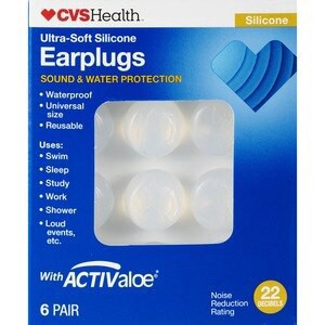 slide 1 of 1, CVS Health Ultra-Soft Silicone Earplugs, 6 Pairs, 1 ct