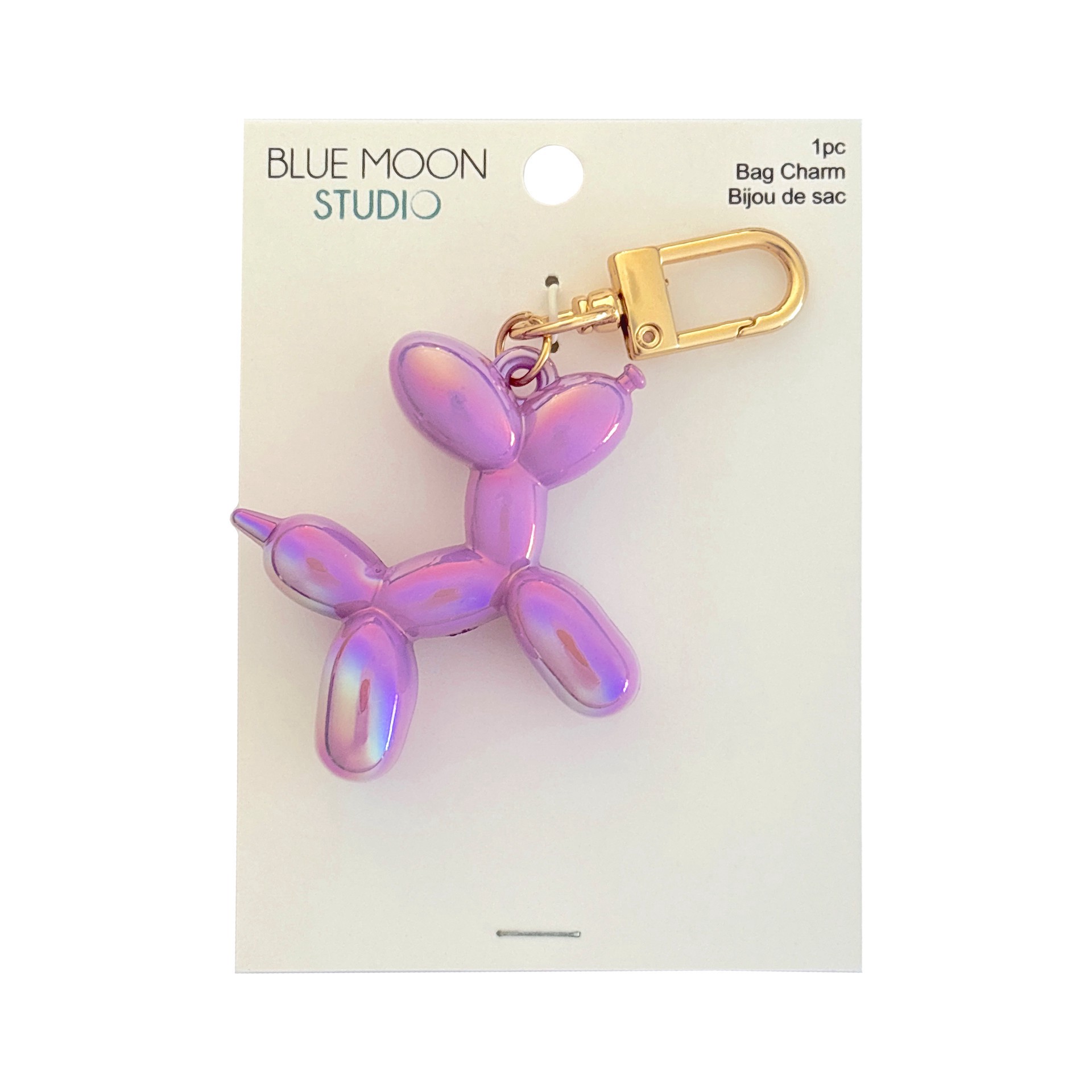slide 3 of 3, Blue Moon Studio Lilac Ab Balloon Dog Bag Charm, 1.75 in x 1.84 in x 0.67 in