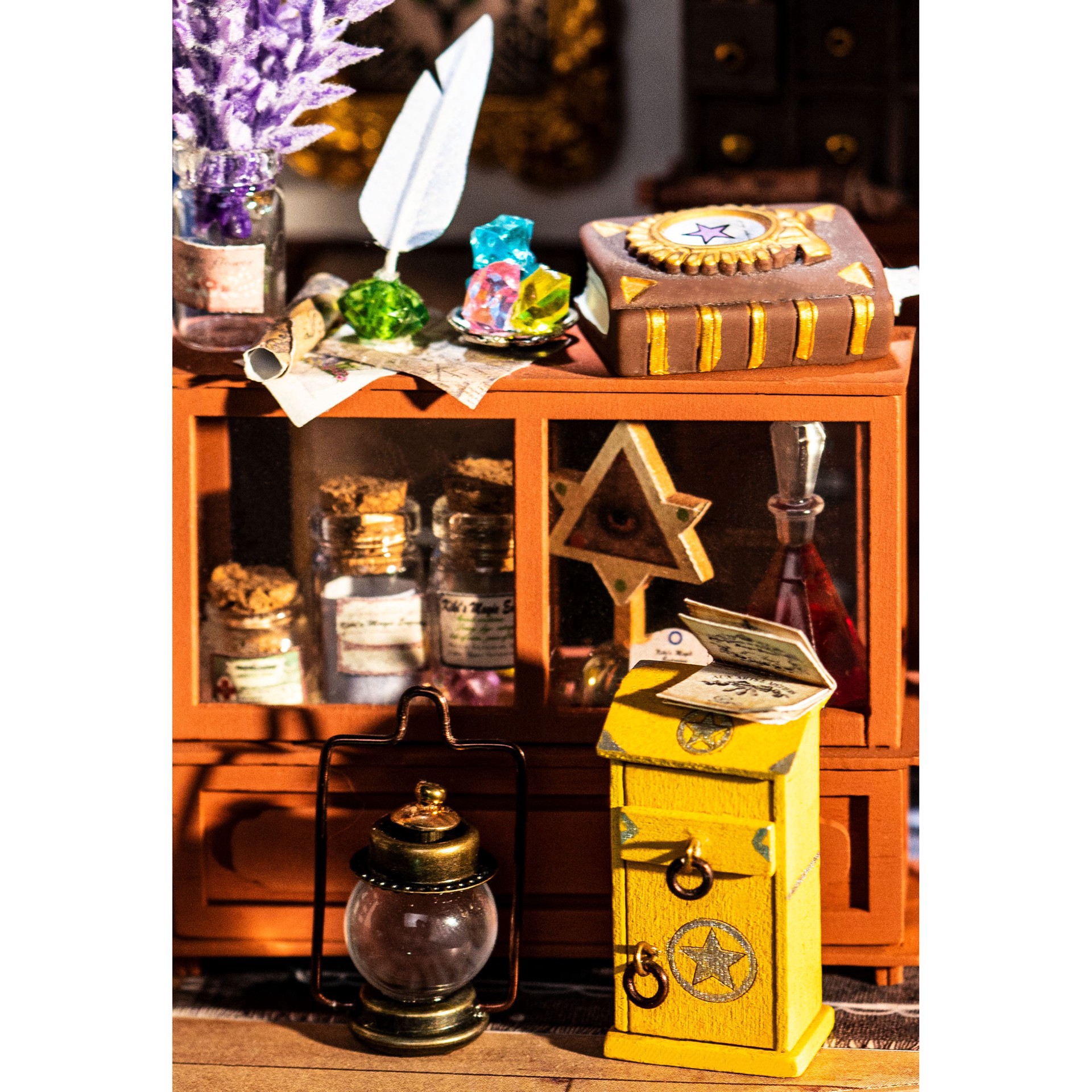 slide 6 of 7, Robotime Rolife Kiki's Magic Emporium Diy Miniature House Kit, 8.5 in x 6 in x 6.9 in