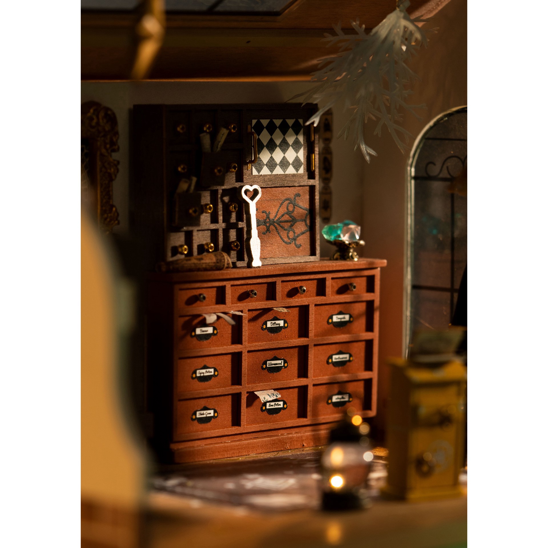 slide 5 of 7, Robotime Rolife Kiki's Magic Emporium Diy Miniature House Kit, 8.5 in x 6 in x 6.9 in