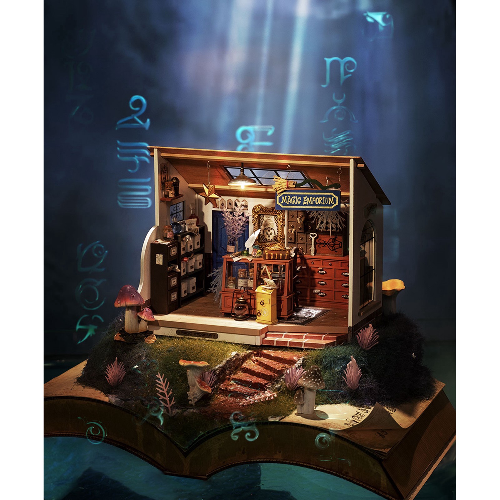 slide 7 of 7, Robotime Rolife Kiki's Magic Emporium Diy Miniature House Kit, 8.5 in x 6 in x 6.9 in