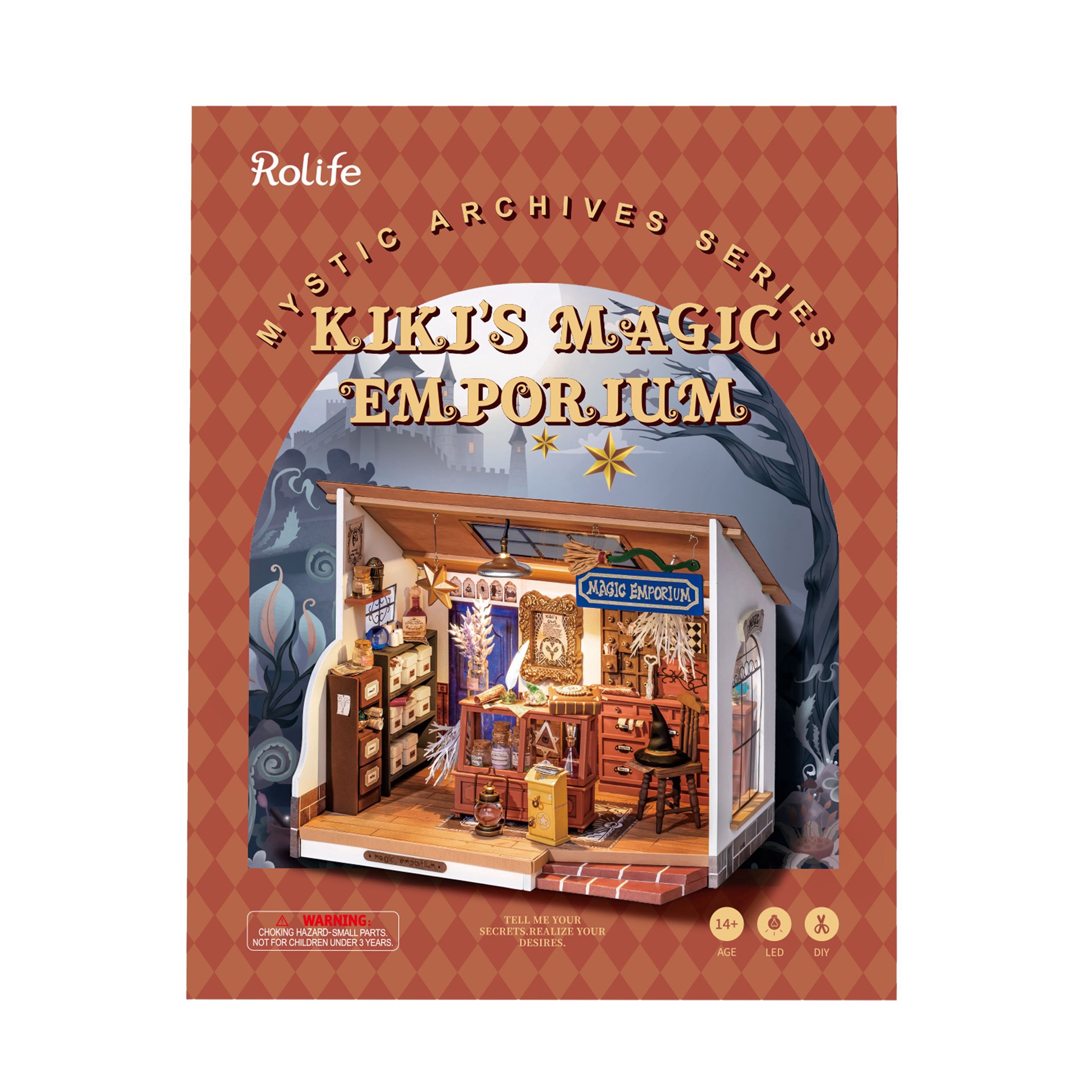slide 3 of 7, Robotime Rolife Kiki's Magic Emporium Diy Miniature House Kit, 8.5 in x 6 in x 6.9 in