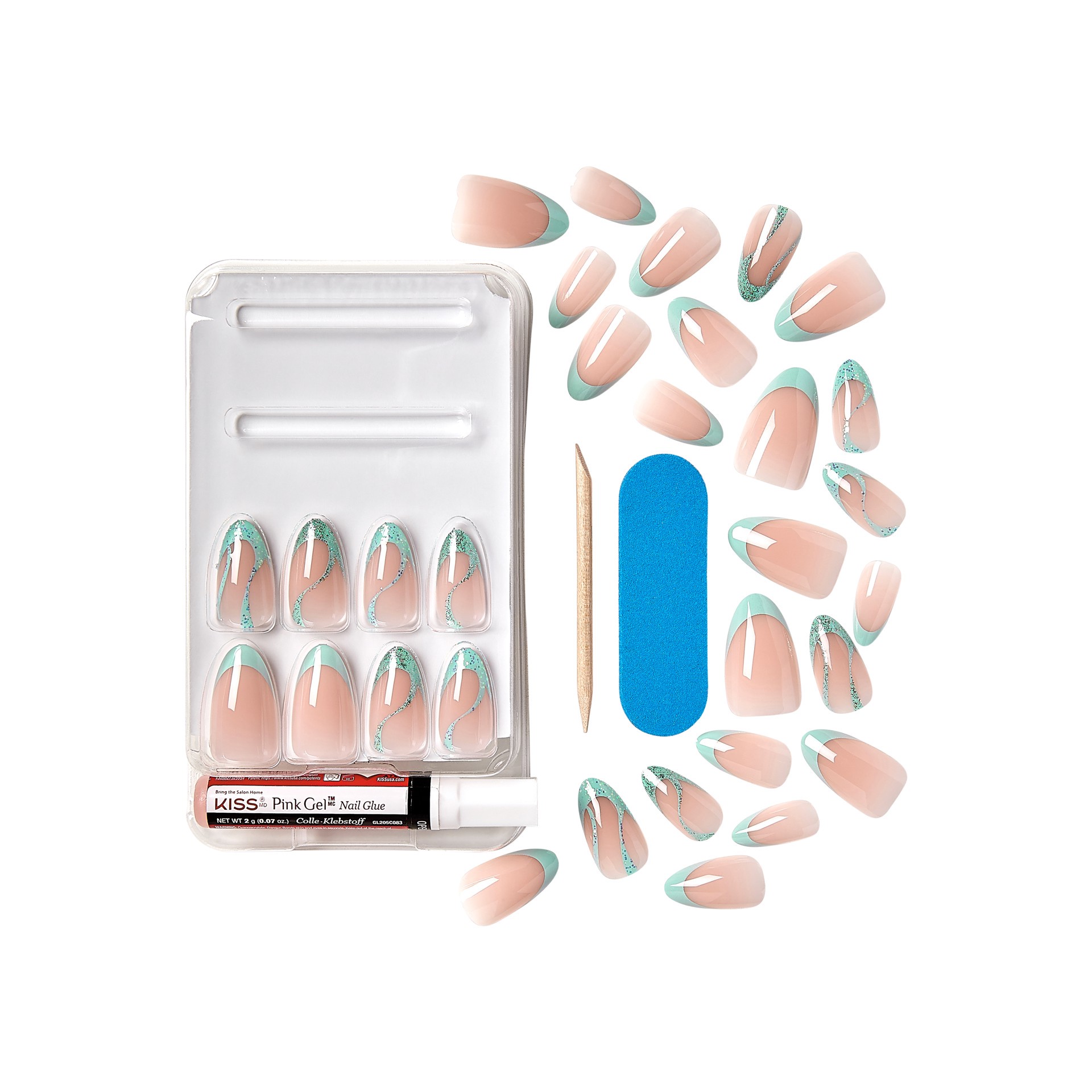 slide 4 of 5, KISS Voguish Fantasy Medium Almond Press-On Nails, Summertime, Green, 31 Ct., 31 pc