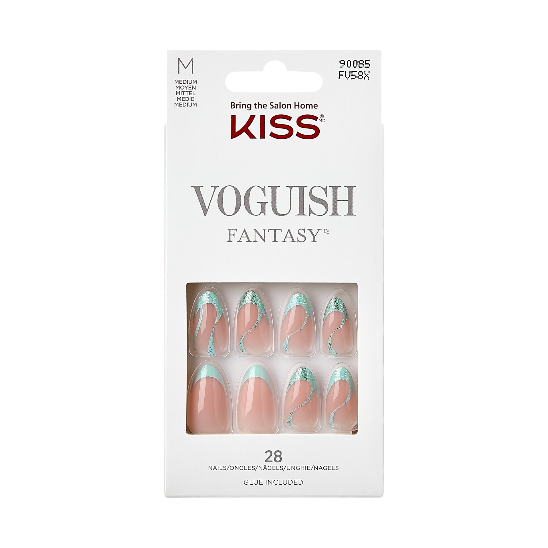 slide 1 of 5, KISS Voguish Fantasy Medium Almond Press-On Nails, Summertime, Green, 31 Ct., 31 pc