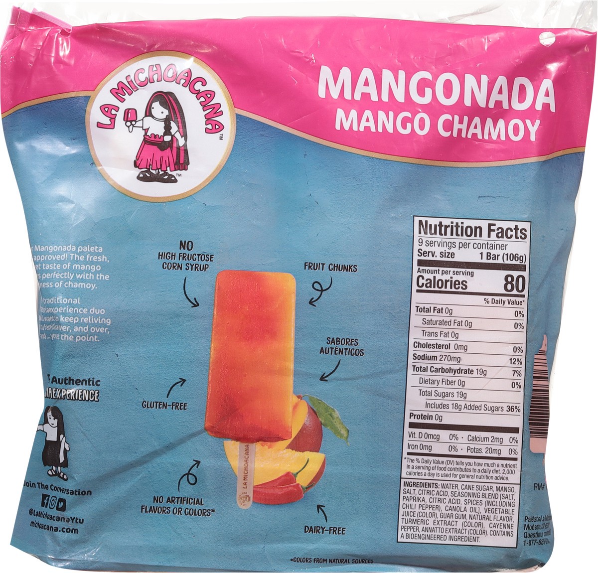 slide 3 of 13, La Michoacana Mango Chamoy Fruit Ice Bars 9 - 3.75 fl oz Bars, 9 ct