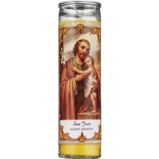 slide 1 of 1, PRAYER CANDLE Star Novena Candle 8" Yellow "San Jose", 8 in