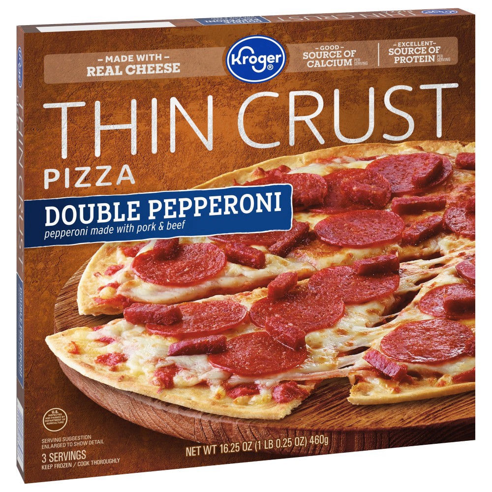 slide 4 of 6, Kroger Extra Thin Crust Extra Pepperoni Pizza, 15.7 oz