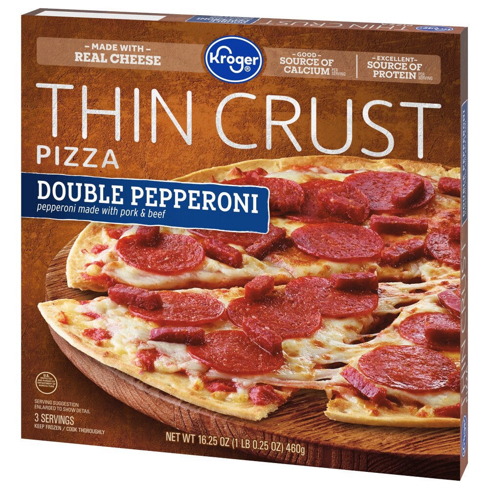 slide 6 of 6, Kroger Extra Thin Crust Extra Pepperoni Pizza, 15.7 oz