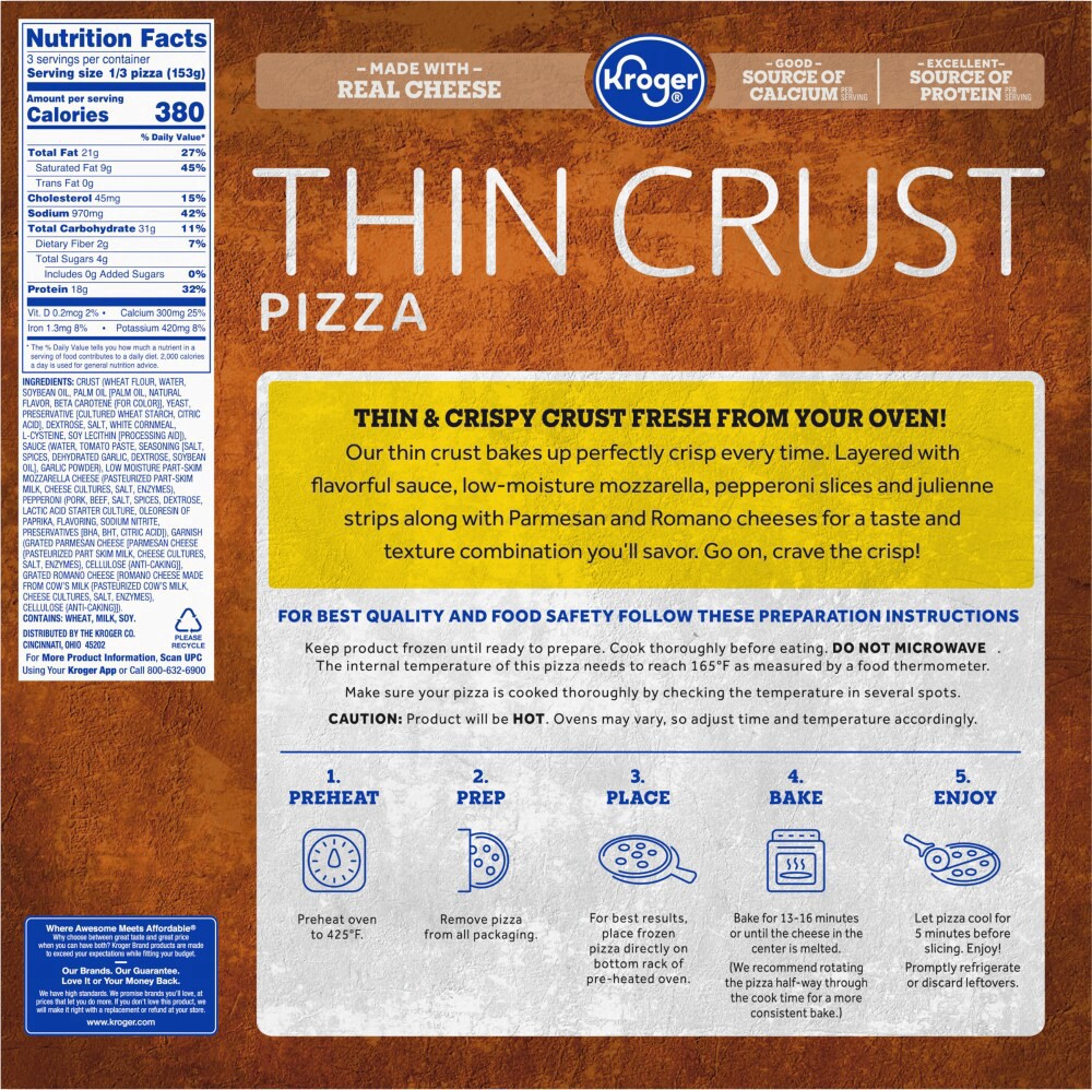 slide 3 of 6, Kroger Extra Thin Crust Extra Pepperoni Pizza, 15.7 oz
