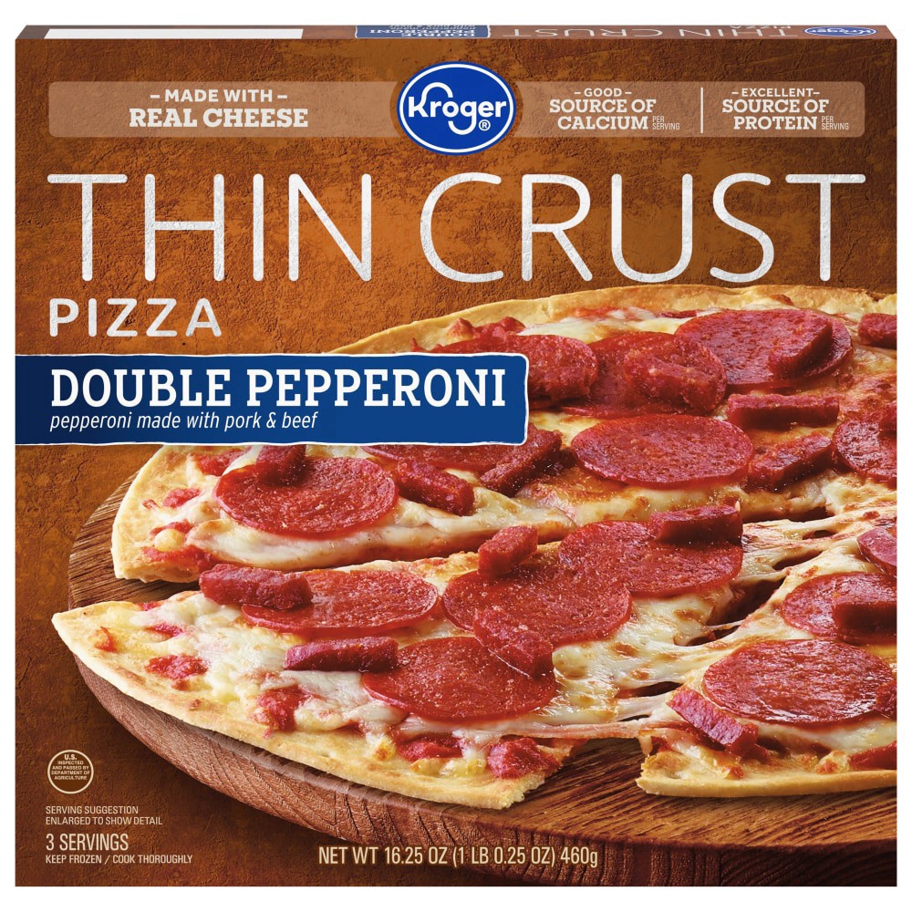 slide 1 of 6, Kroger Extra Thin Crust Extra Pepperoni Pizza, 15.7 oz