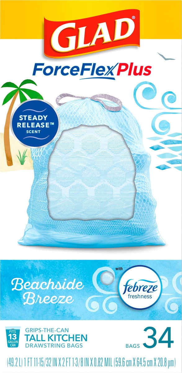 slide 2 of 12, Glad Tall Kitchen Grips-the-Can Beachside Breeze Drawstring Bags 34 ea, 34 ct