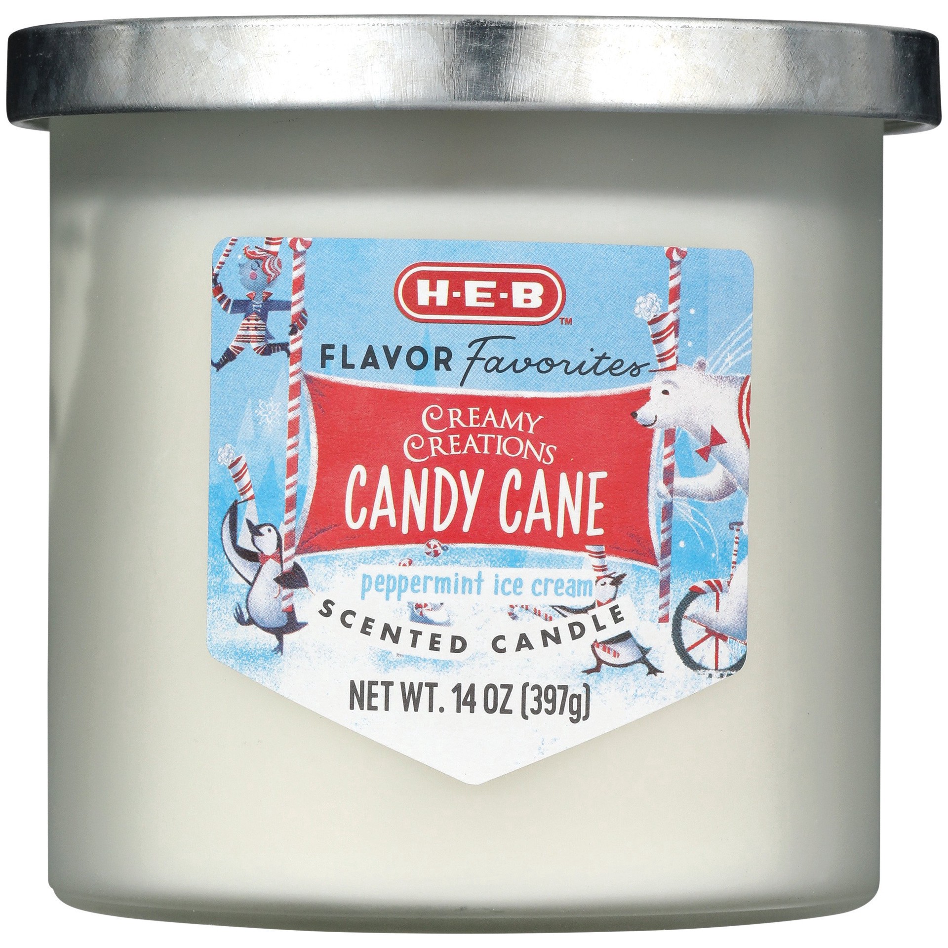 slide 1 of 1, H-E-B Flavor Favorites Creamy Creations Candy Cane Scented Candle, 14 oz