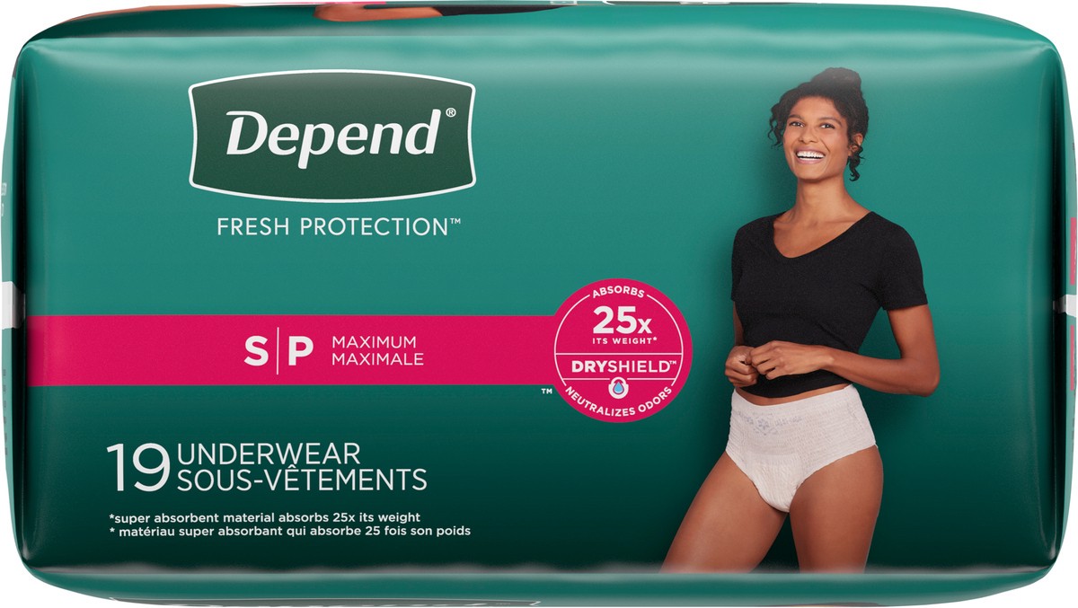 slide 8 of 9, Depend Fresh Protection Adult Incontinence Underwear for Women (Formerly Depend Fit-Flex), Disposable, Maximum, Small, Blush, 19 Count, 19 ct