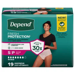 Depend Fresh Protection Adult Incontinence & Postpartum Bladder Leak Underwear for Women, Disposable, Maximum, Small, Blush, 19 Count