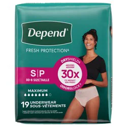 Depend Fresh Protection Adult Incontinence & Postpartum Bladder Leak Underwear for Women, Disposable, Maximum, Small, Blush, 19 Count